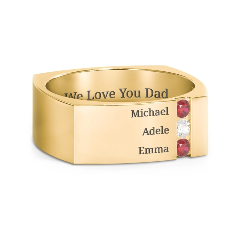 10K Gold Round Cubic Zirconia Personalized Birthstone & Engraving Birthstone Ring For Women-14