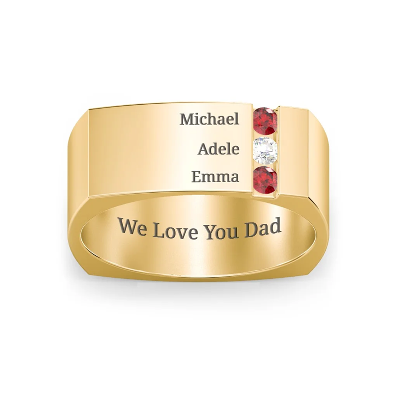 10K Gold Round Cubic Zirconia Personalized Birthstone & Engraving Birthstone Ring For Women-2