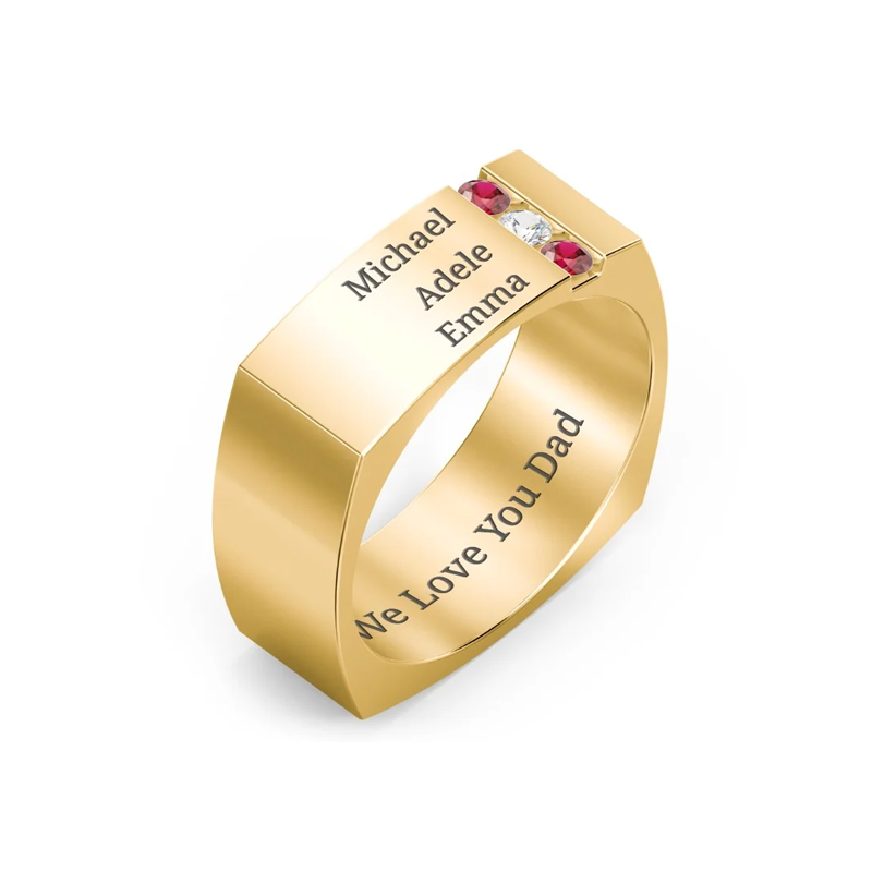 10K Gold Round Cubic Zirconia Personalized Birthstone & Engraving Birthstone Ring For Women-3