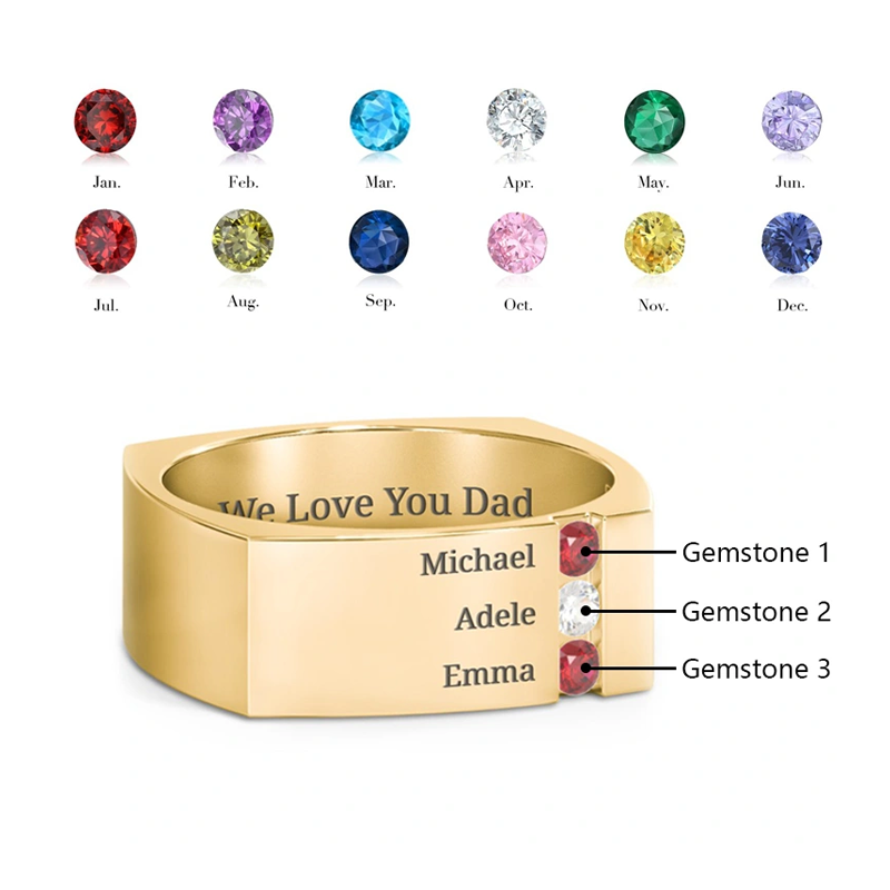 10K Gold Round Cubic Zirconia Personalized Birthstone & Engraving Birthstone Ring For Women-5