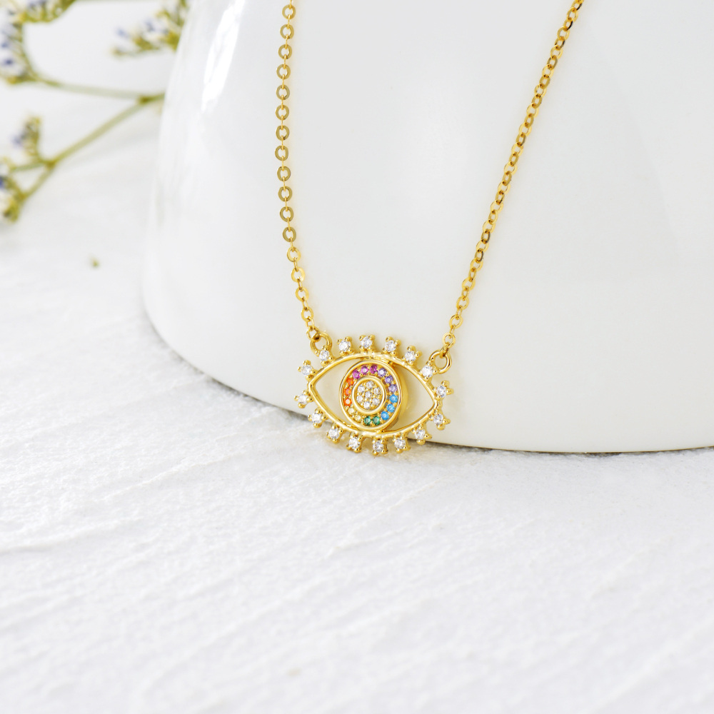 10K Gold Round Cubic Zirconia Rainbow Pendant Necklace-4