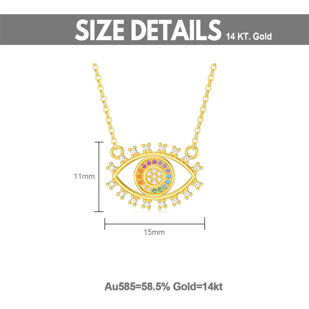 10K Gold Round Cubic Zirconia Rainbow Pendant Necklace-5