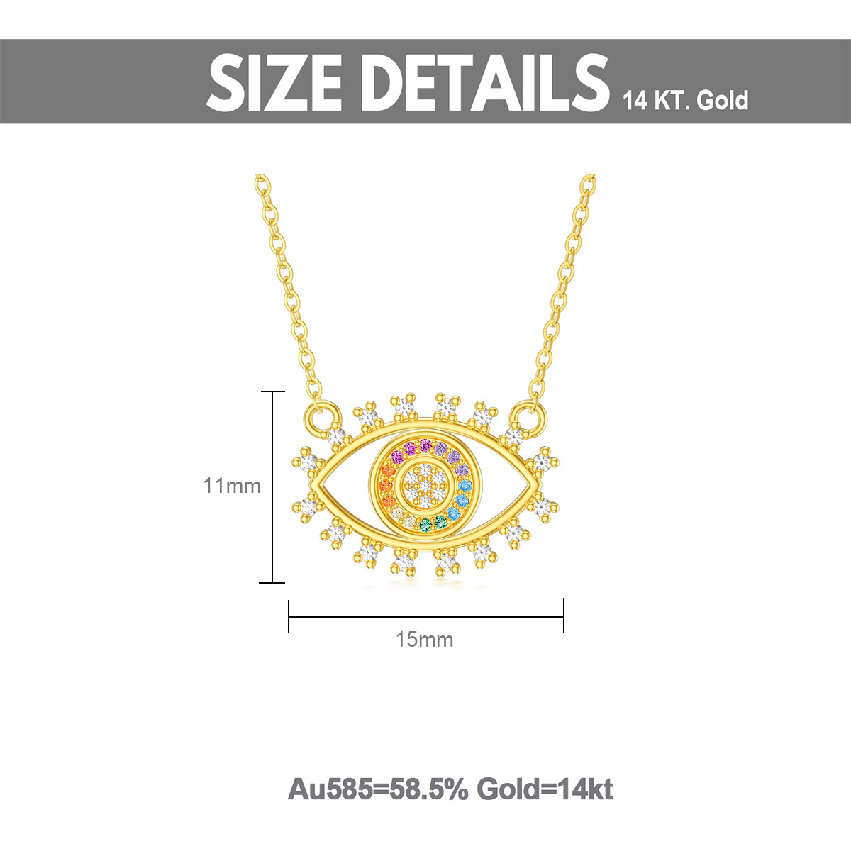 14K Gold Round Cubic Zirconia Rainbow Pendant Necklace-5