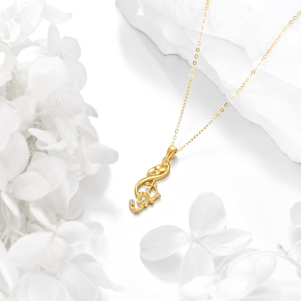 10K Gold Round Cubic Zirconia Rose & Music Symbol Pendant Necklace-3