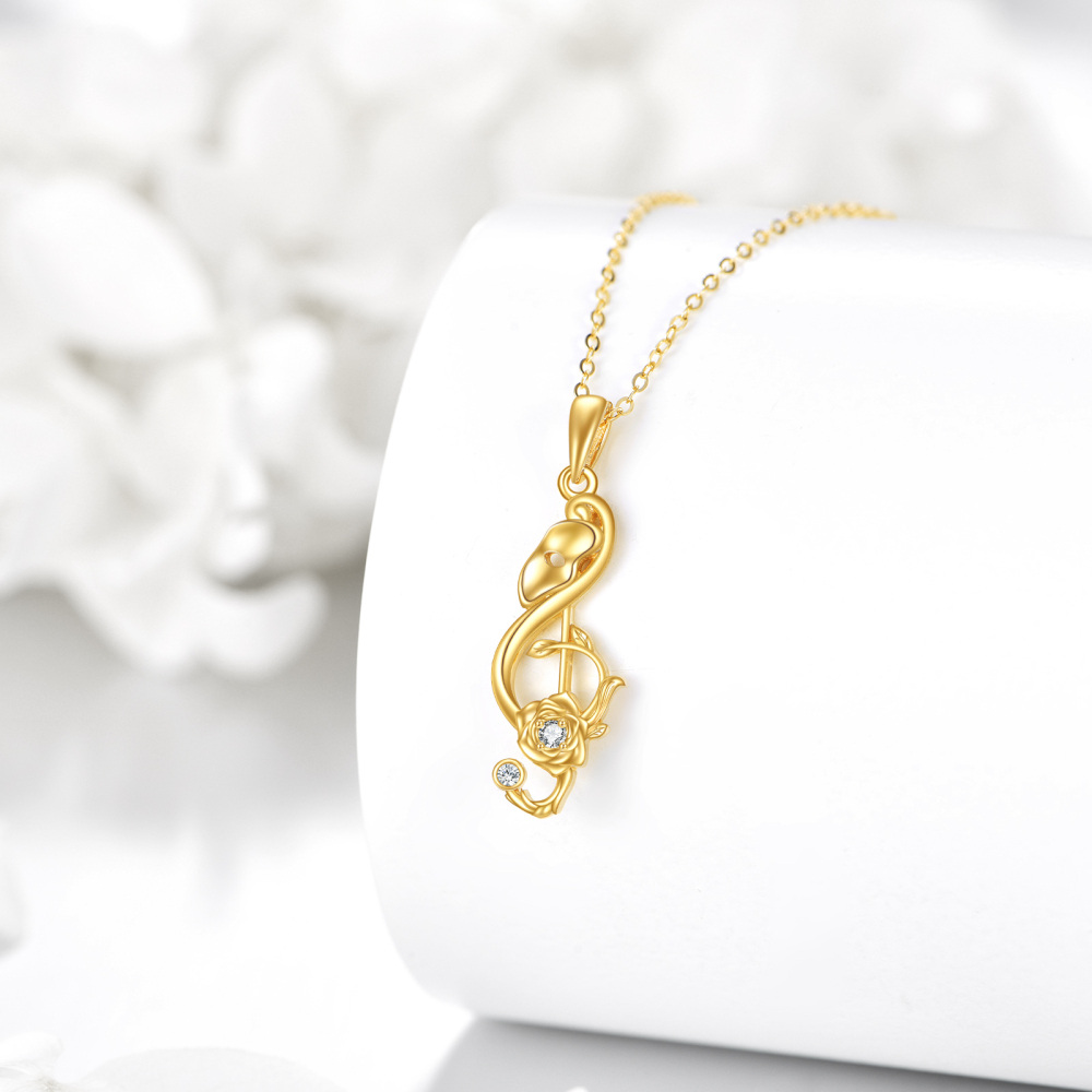 10K Gold Round Cubic Zirconia Rose & Music Symbol Pendant Necklace-4