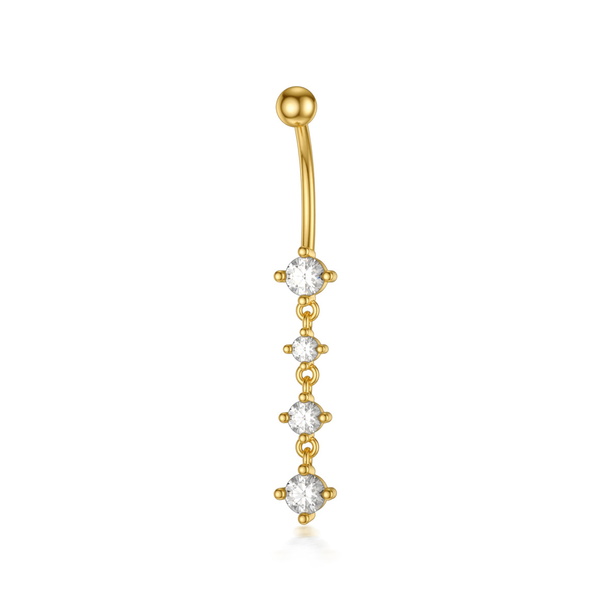 10K Gold Cubic Round Shaped Zirconia Belly Button Ring-1