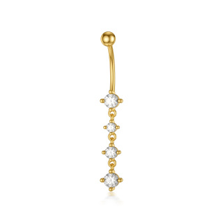 10K Gold Cubic Round Shaped Zirconia Belly Button Ring-5