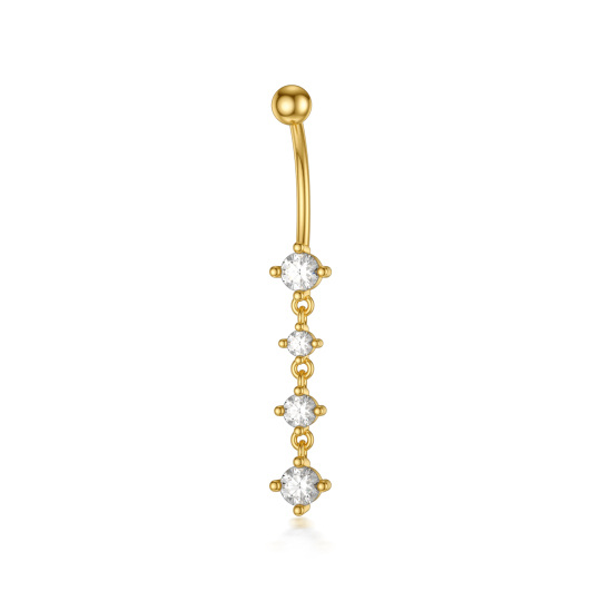 10K Gold Cubic Round Shaped Zirconia Belly Button Ring