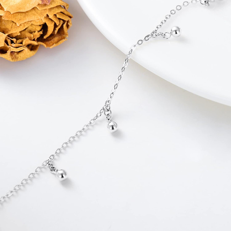 Tornozeleira de camada única redonda/esférica em ouro 10K-3