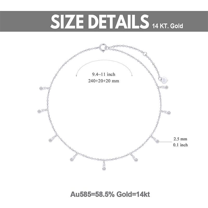 Tornozeleira de camada única redonda/esférica em ouro 10K-4