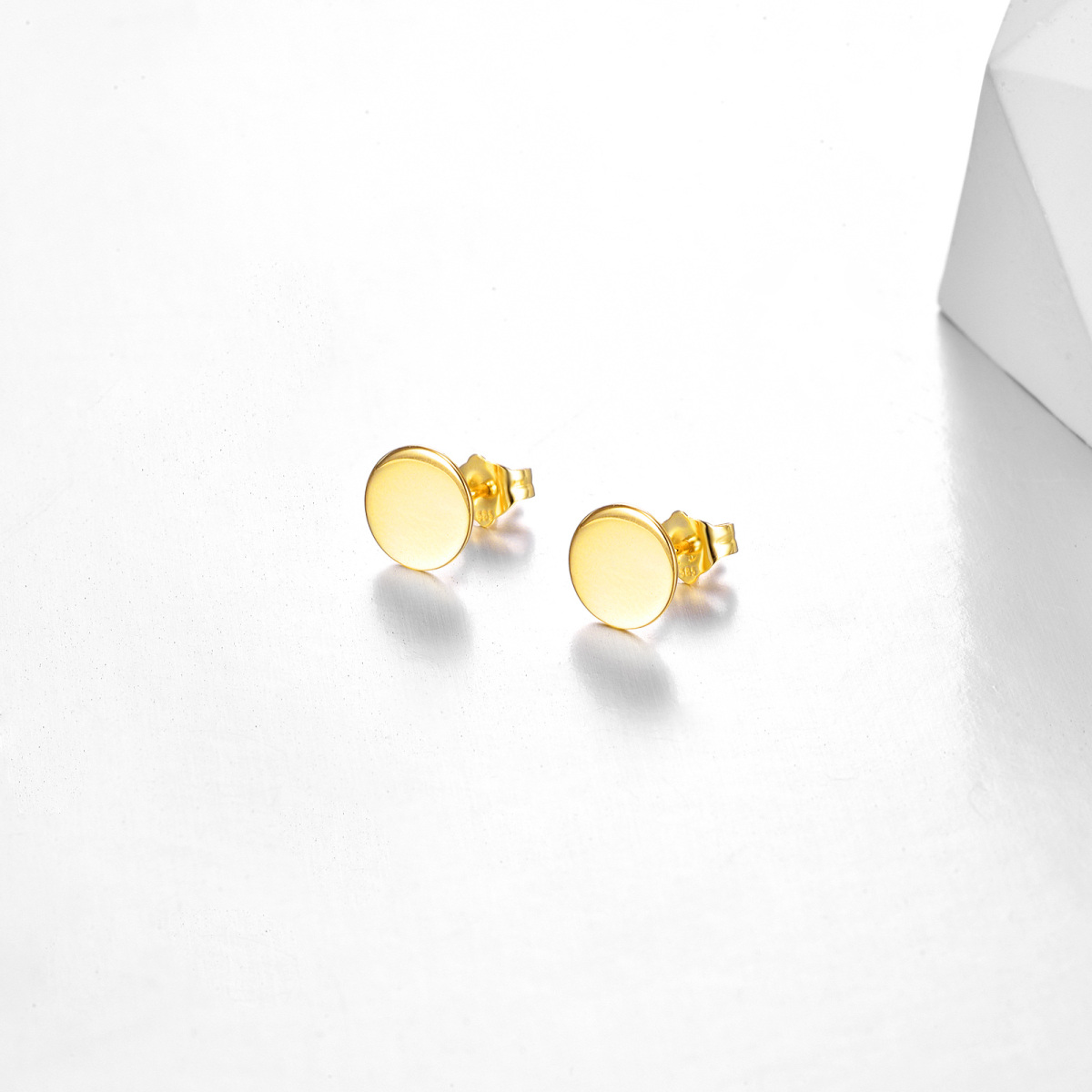 10K Gold Round Stud Earrings-3