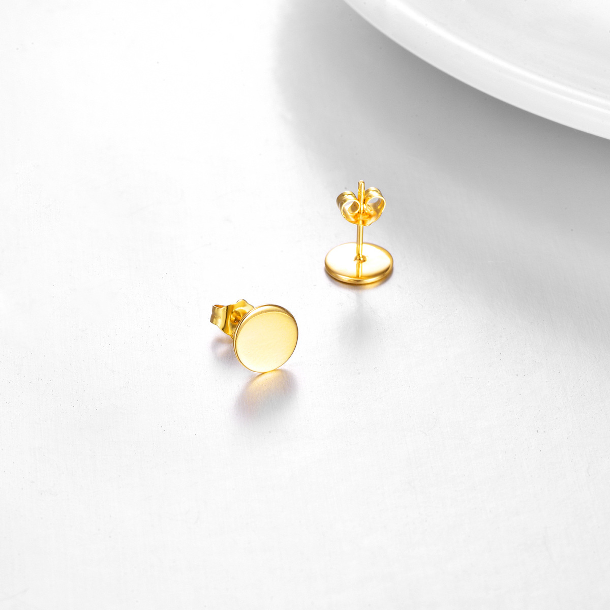 10K Gold Round Stud Earrings-4