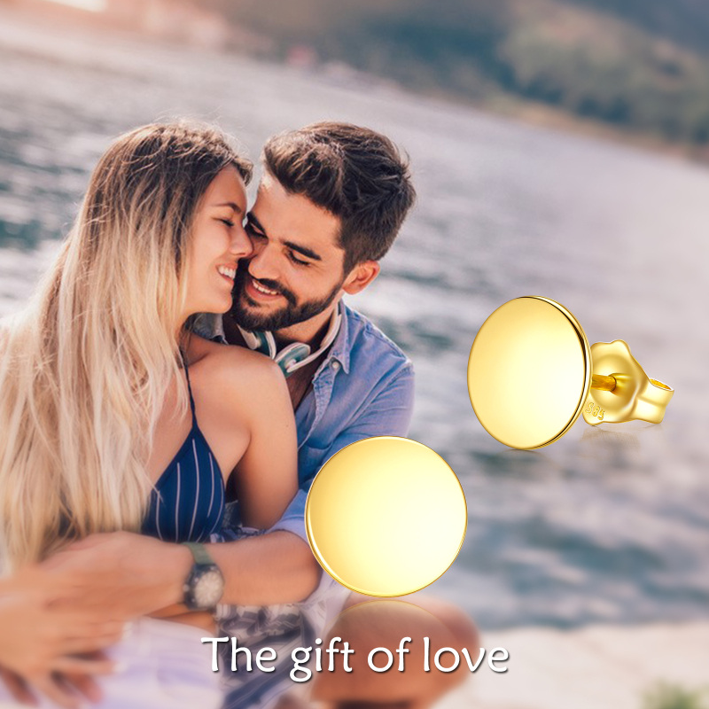 Brincos de pino redondos em ouro branco 10K-5