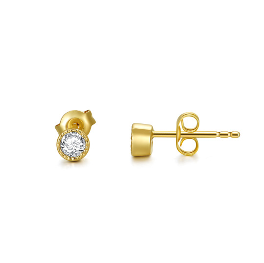 Boucles d'oreilles en or 14K à zircon cubique rond-1