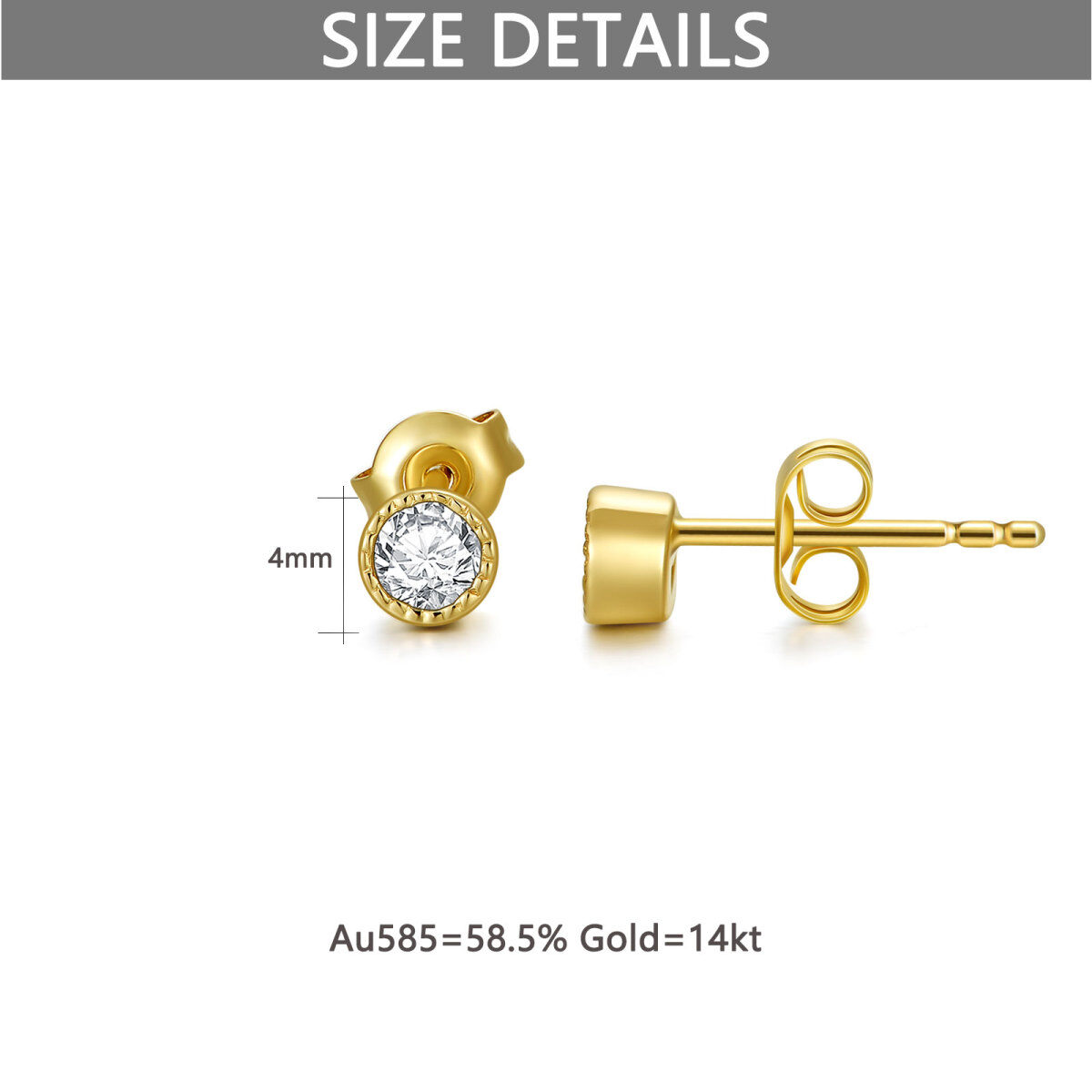 Boucles d'oreilles en or 14K à zircon cubique rond-5