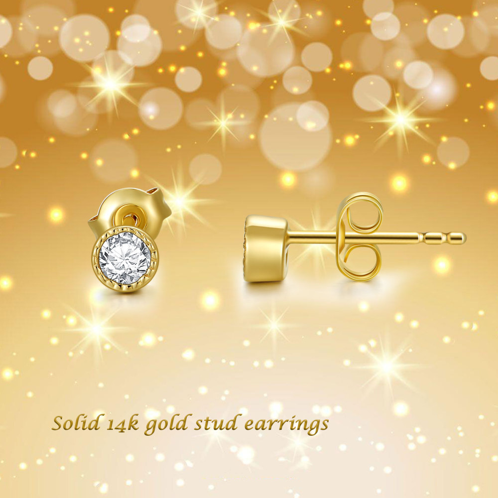 10K Gold Cubic Zirconia Round Stud Earrings-6