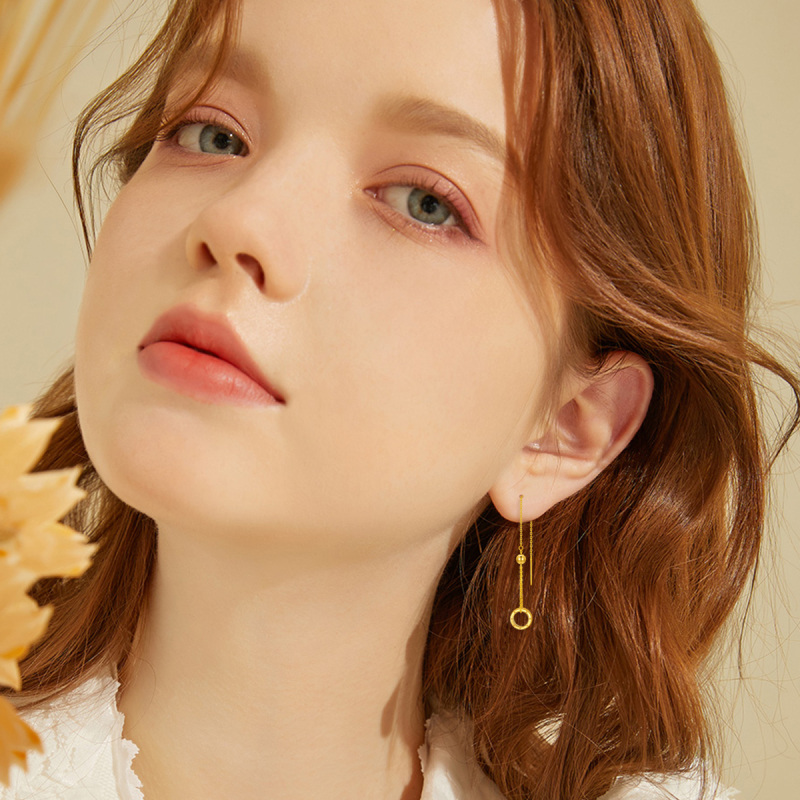 14K Gold Round Threader Earrings-2