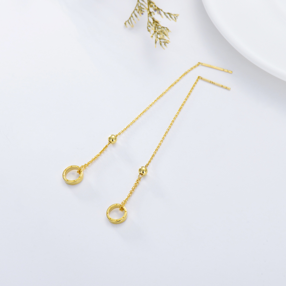 Pendientes redondos de oro de 14 quilates-3