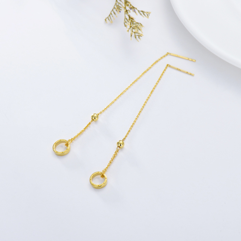 14K Gold Round Threader Earrings-3