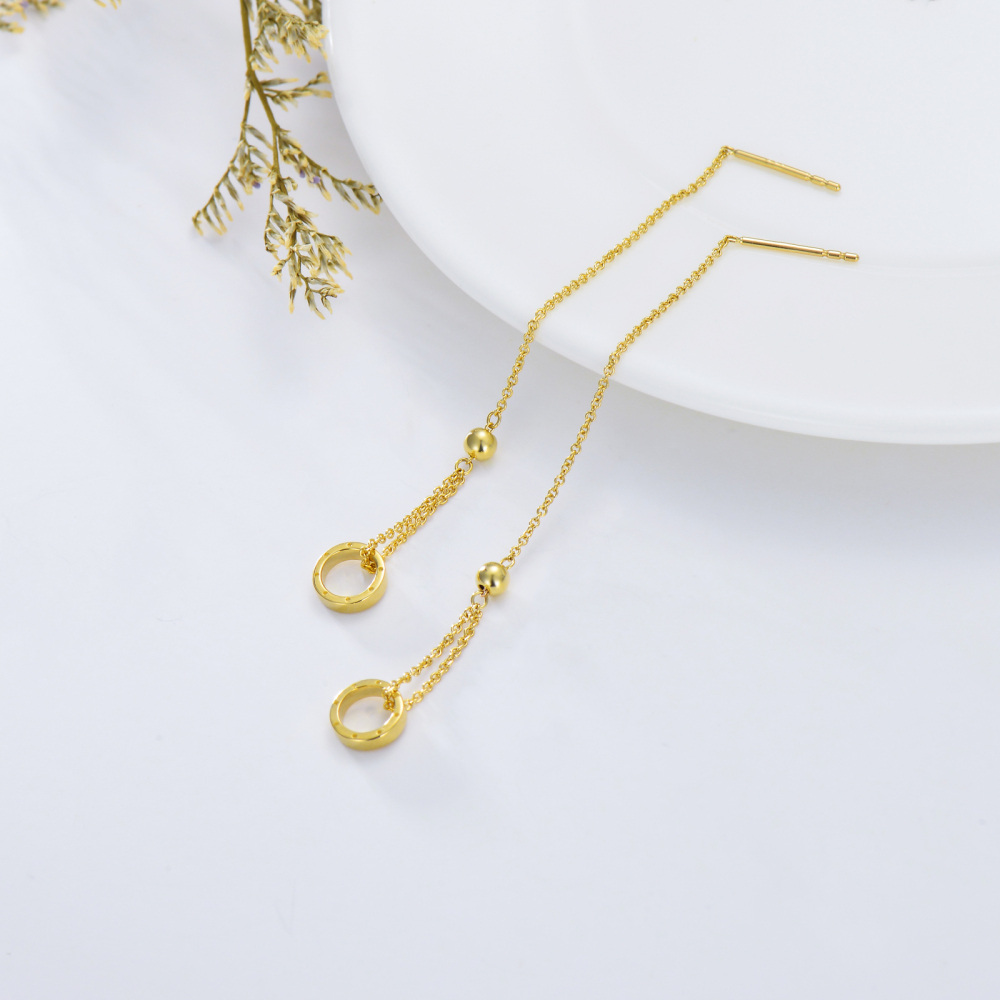 10K Gold Round Threader Earrings-4