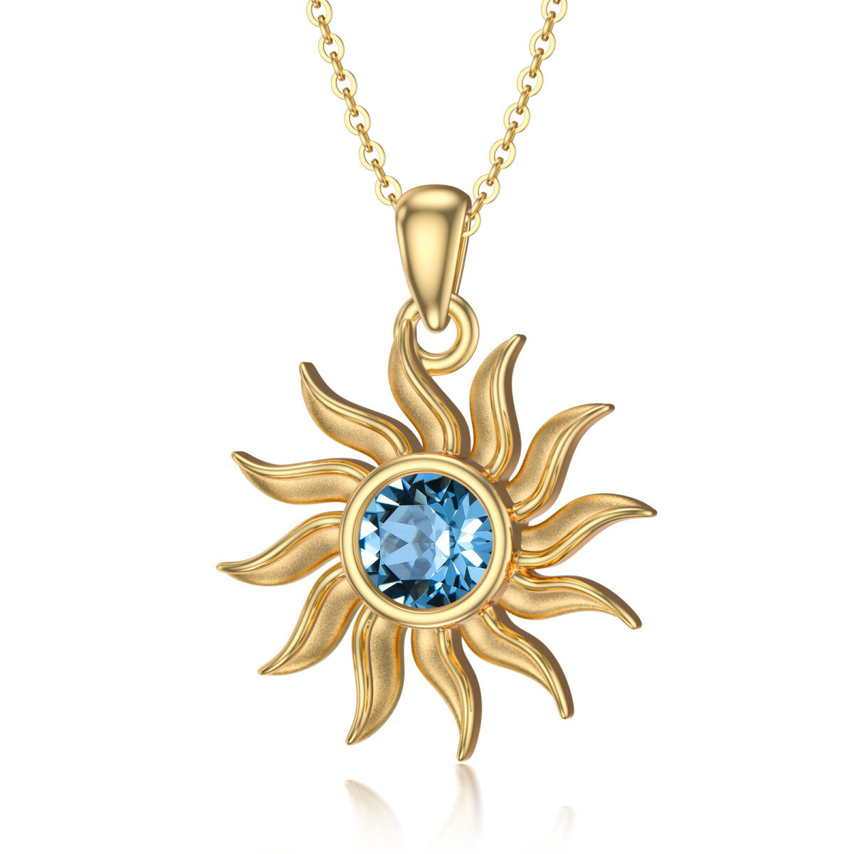 14K Gold Round Topaz Sun Pendant Necklace-1