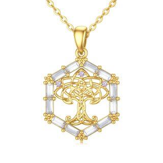 9K Gold Round Cubic Zirconia Tree Of Life & Celtic Knot Pendant Necklace-3