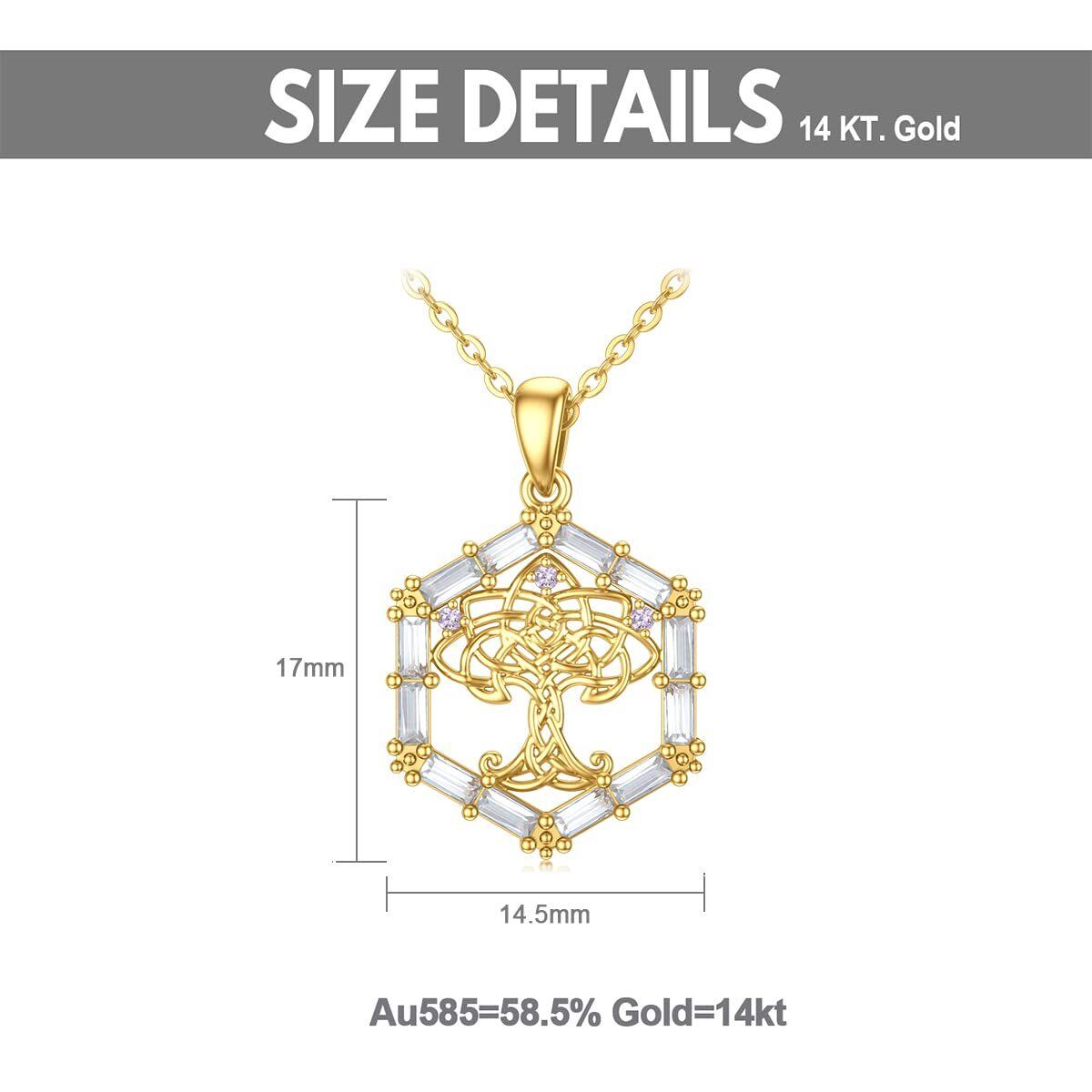 14K Gold Runde kubischer Zirkonia Baum des Lebens & keltischen Knoten Anhänger Halskette-3