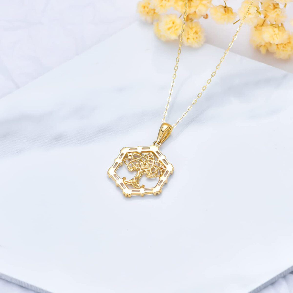 9K Gold Round Cubic Zirconia Tree Of Life & Celtic Knot Pendant Necklace-5