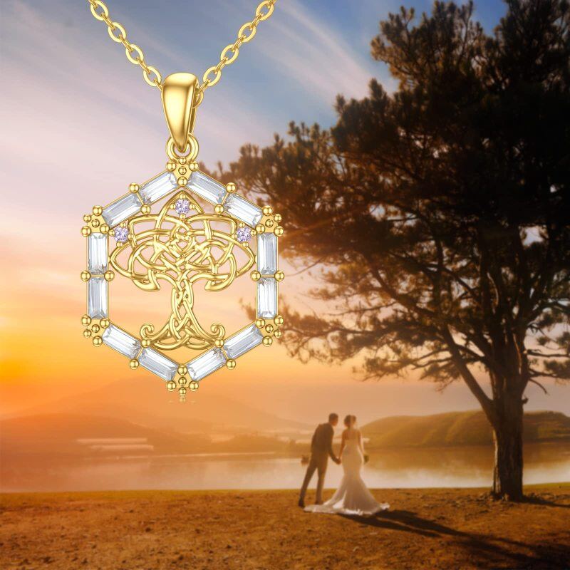 9K White Gold Round Cut Cubic Zirconia Tree Of Life & Celtic Knot Pendant Necklace-6