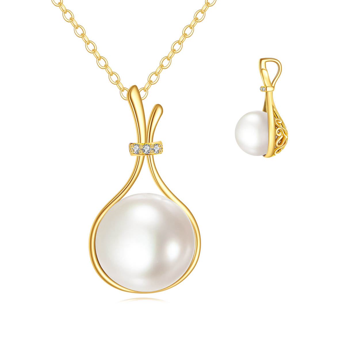 Collier avec pendentif en or 10 carats et perle noire ronde-1