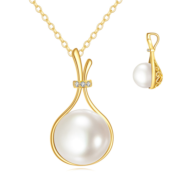 قلادة من الذهب عيار 10 قيراط مرصعة باللؤلؤ الأسود-1