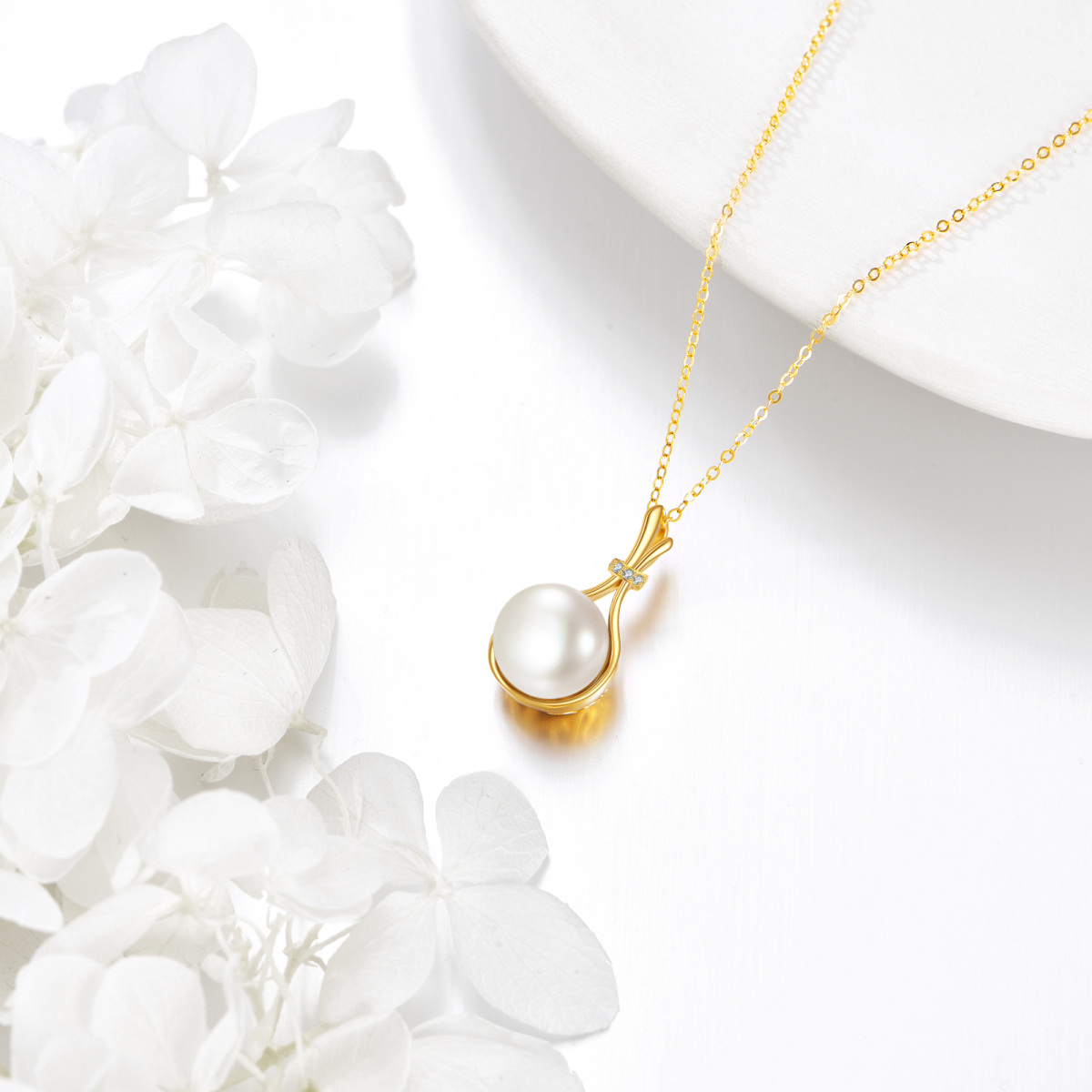 Collier avec pendentif en or 10 carats et perle noire ronde-3