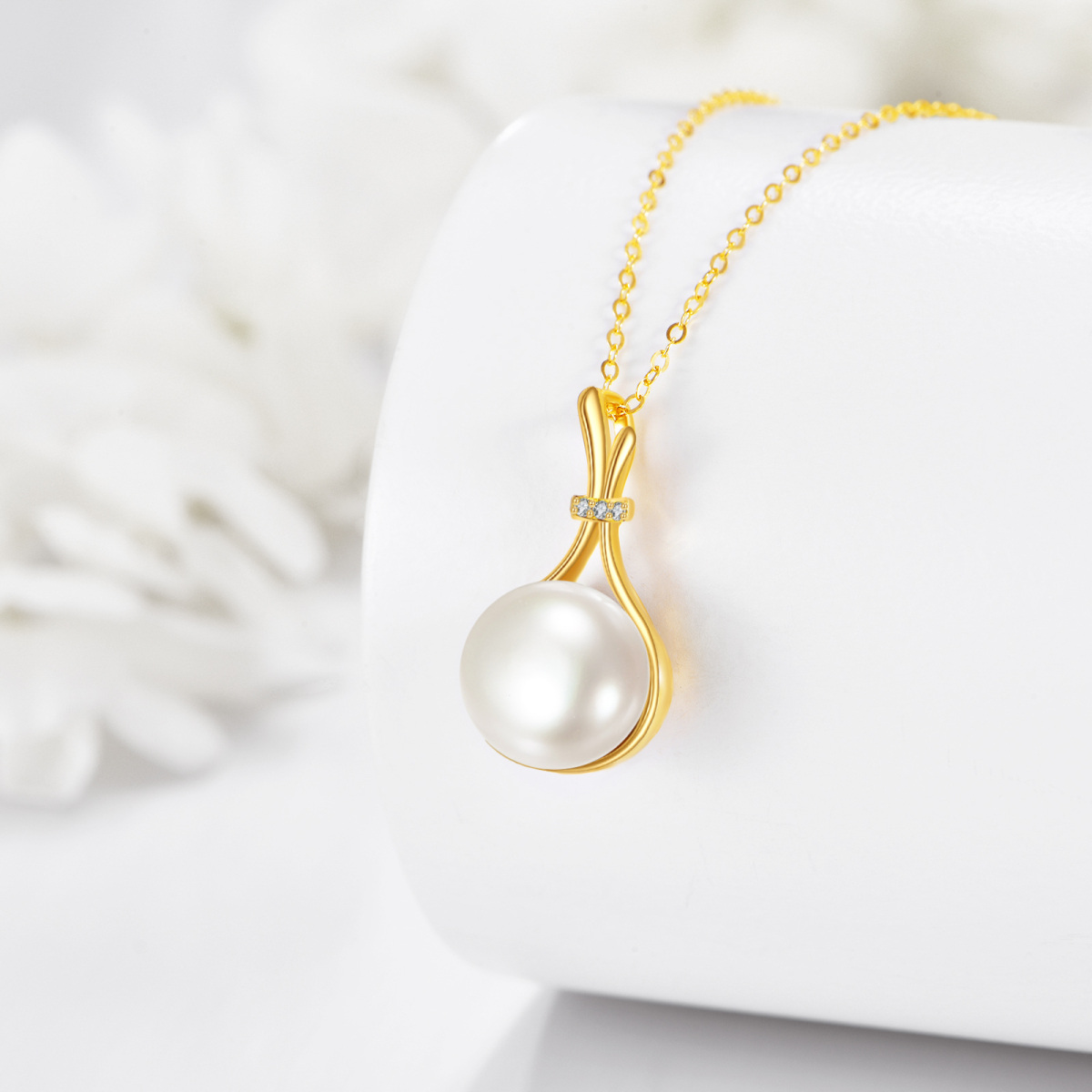 Collier avec pendentif en or 10 carats et perle noire ronde-4