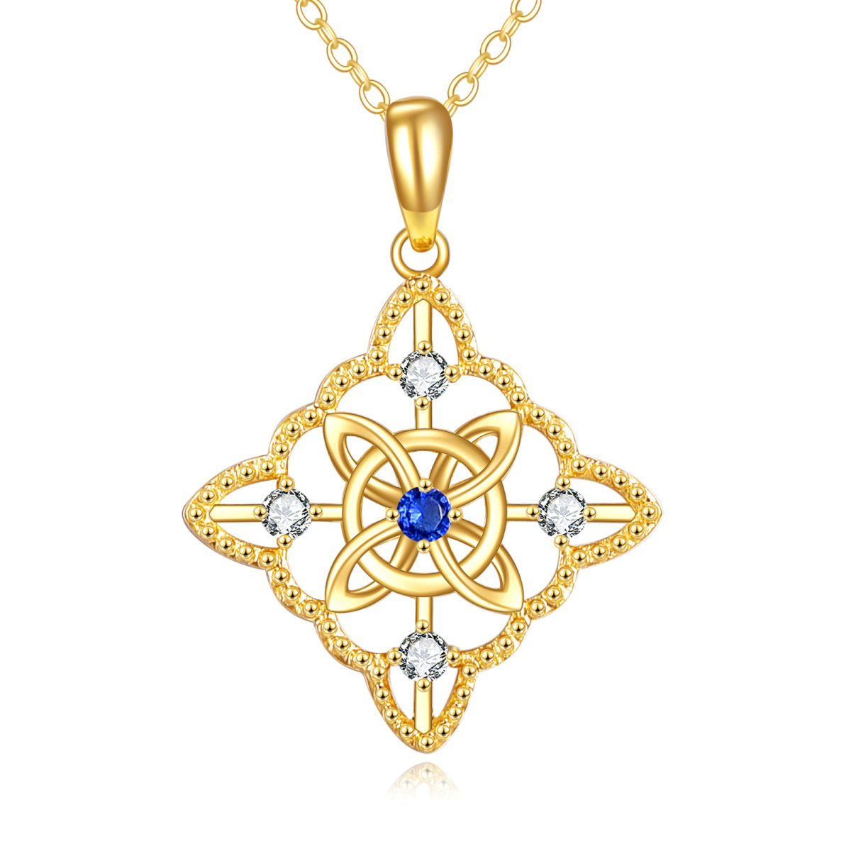 10K Gold Round Zircon Celtic Knot Pendant Necklace-1