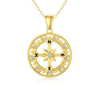 10K Gold Round Zircon Compass Pendant Necklace-11