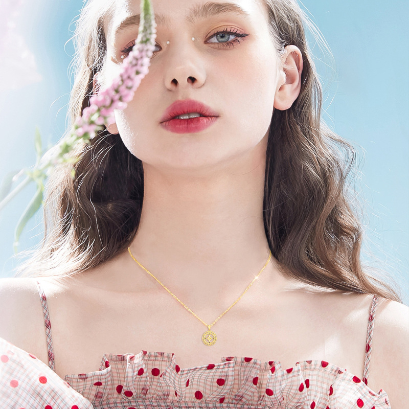 Kompass-Anhänger-Halskette aus 10-karätigem Weißgold mit rundem Zirkonia-2