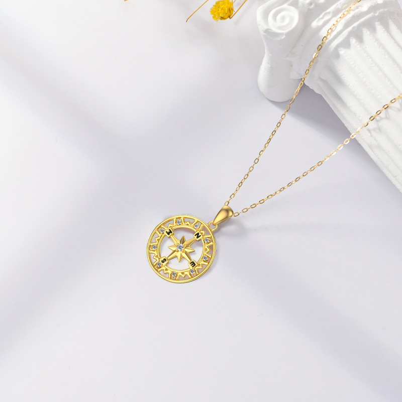 Kompass-Anhänger-Halskette aus 10-karätigem Weißgold mit rundem Zirkonia-4