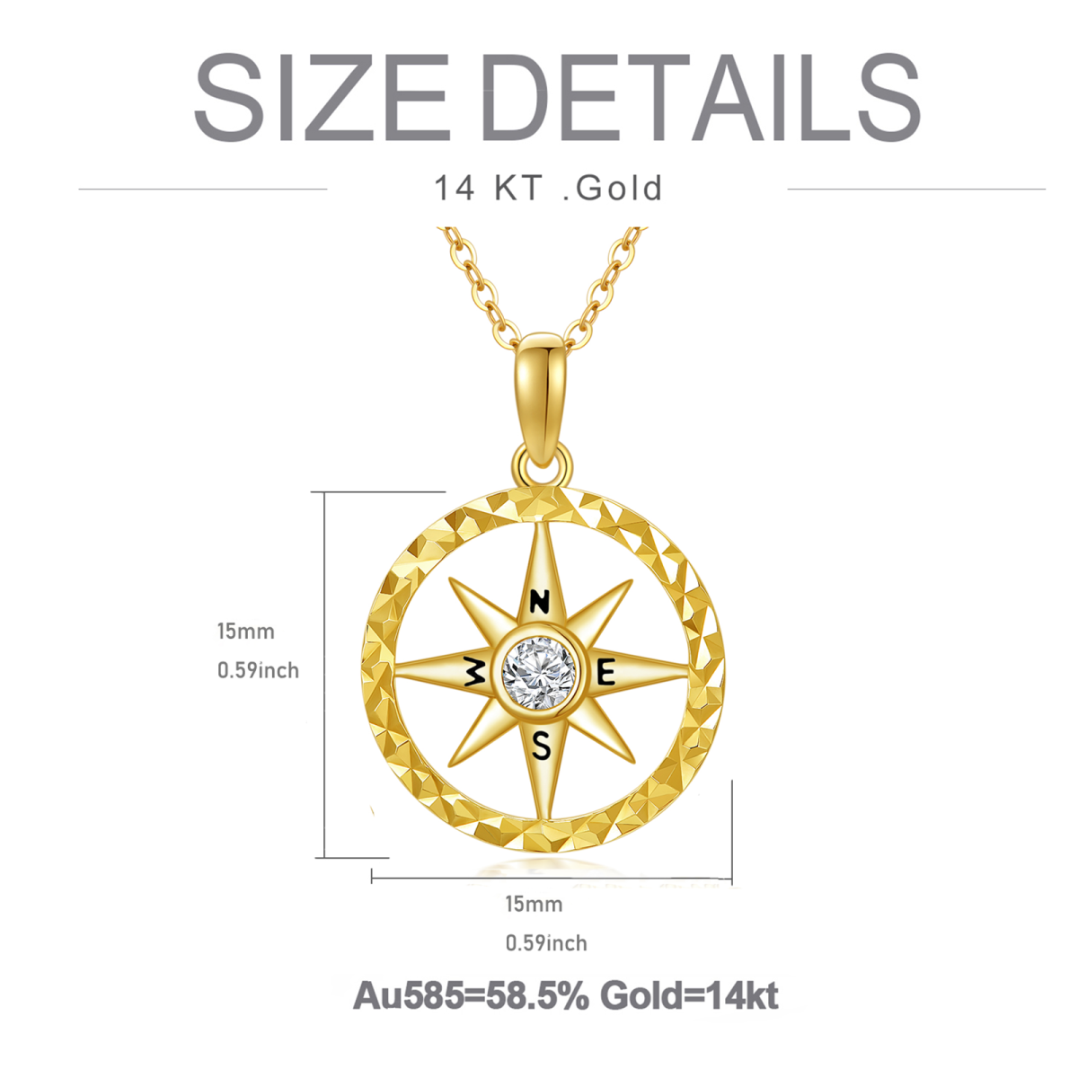 Collier pendentif boussole en or 18K avec zircon rond-5