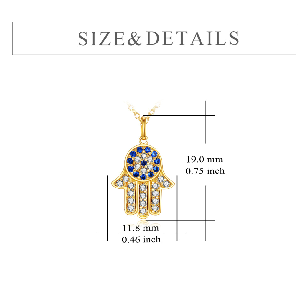 10K Gold Round Zircon Evil Eye & Hamsa Hand Pendant Necklace-3