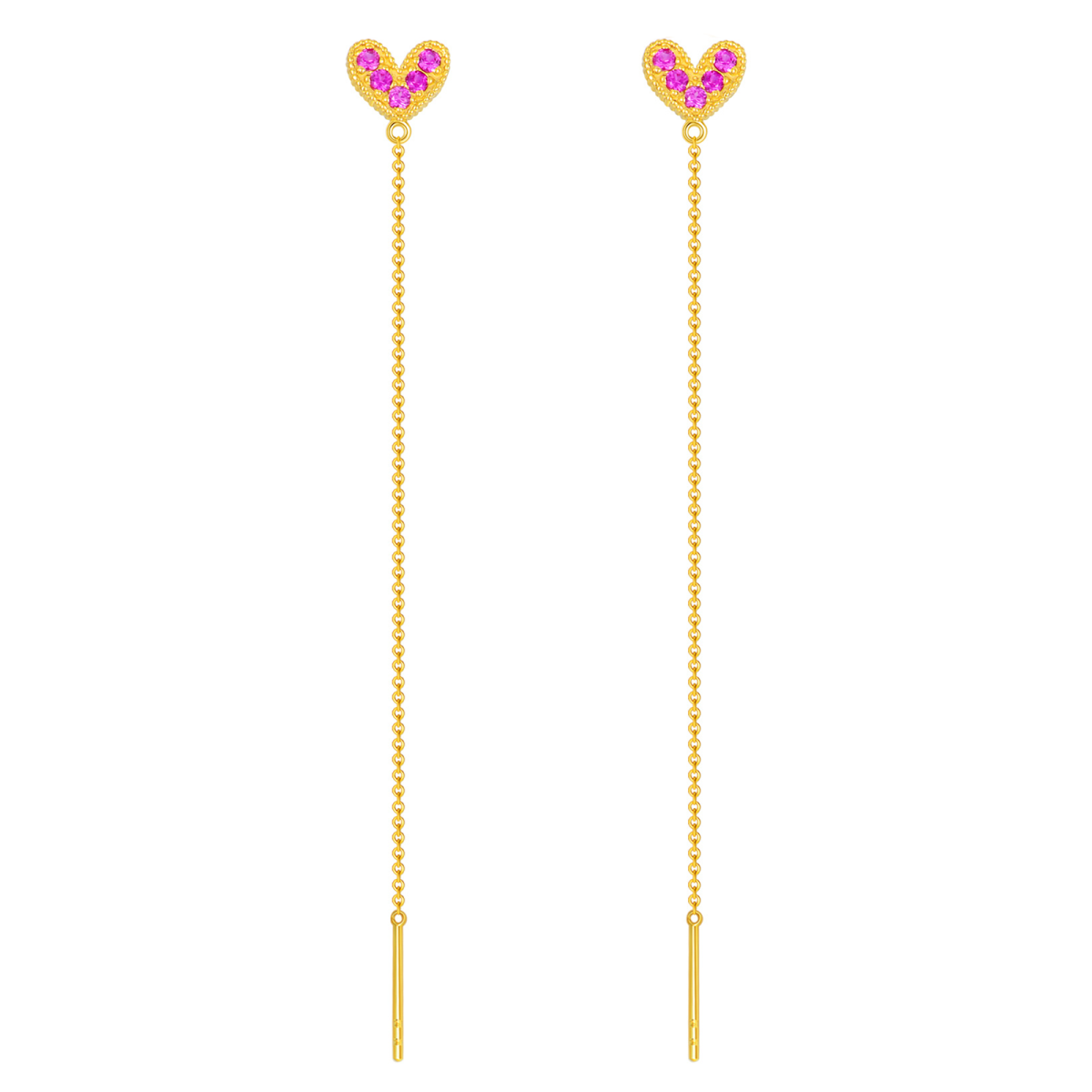 10K Gold Round Zircon Heart Drop Earrings-1