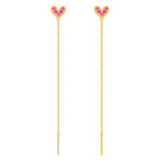 10K Gold Round Zircon Heart Drop Earrings-11