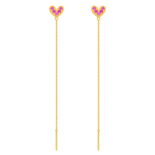 14K Gold Round Zircon Heart Drop Earrings