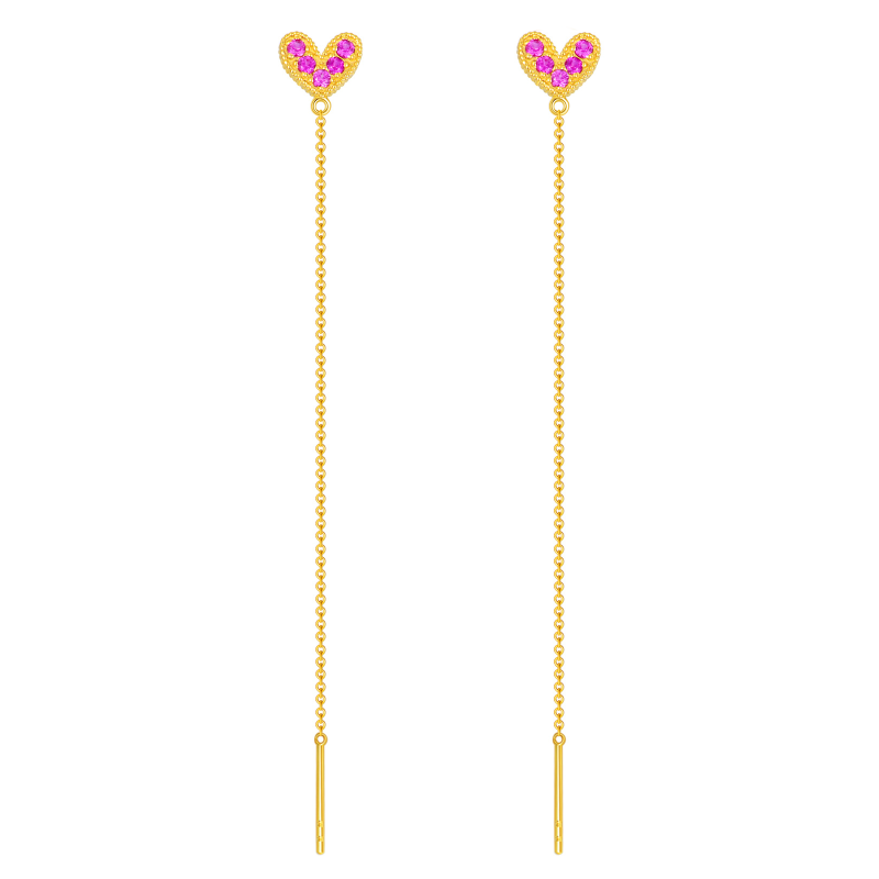 10K Gold Round Zircon Heart Drop Earrings-17
