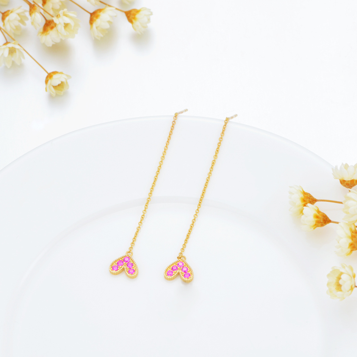 Boucles d'oreilles pendantes en or 14K avec zircon rond en forme de coeur-3