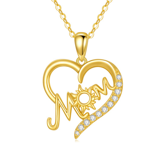 14K Gold Round Zircon Heart Pendant Necklace