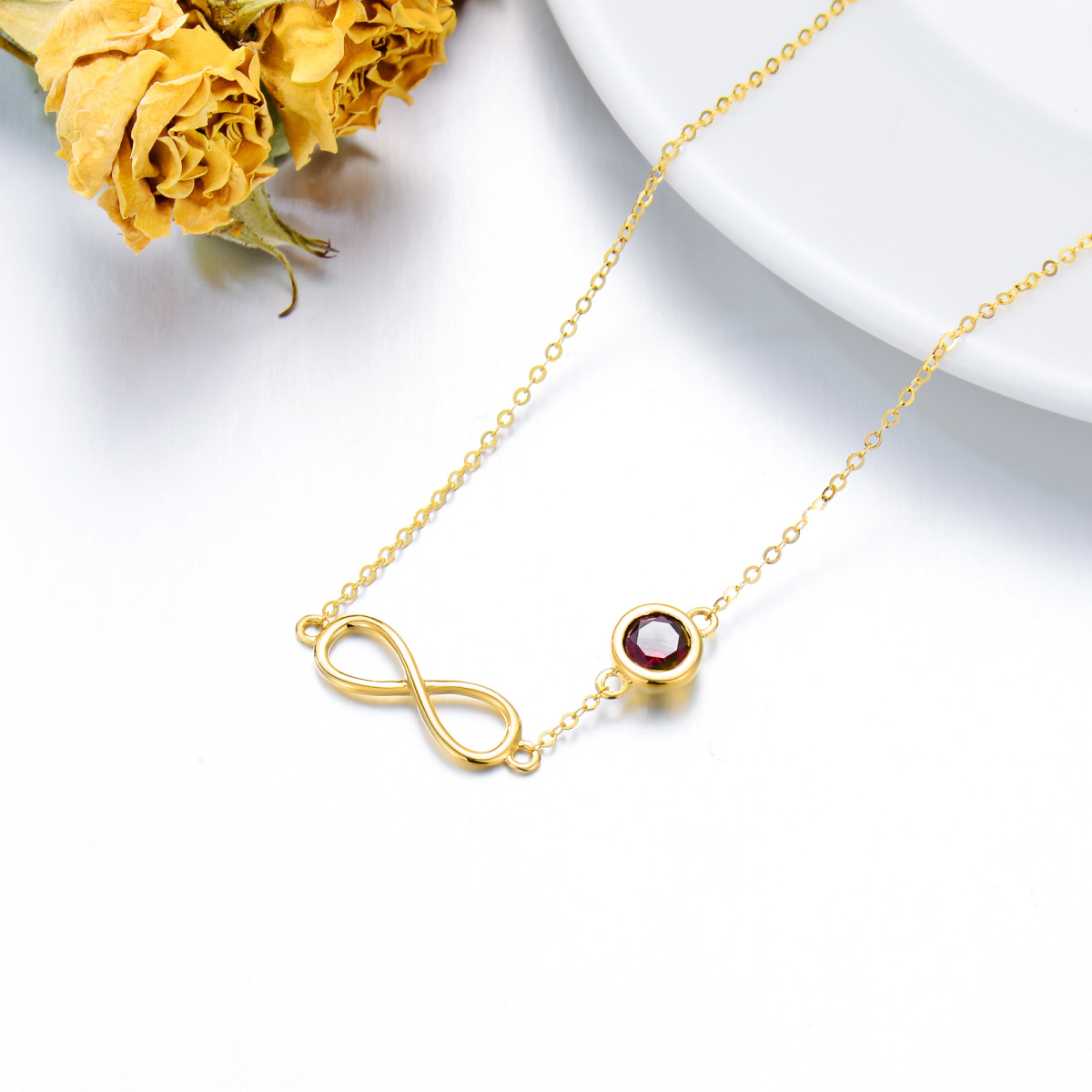 10K Gold Round Zircon Infinite Symbol Pendant Necklace-3