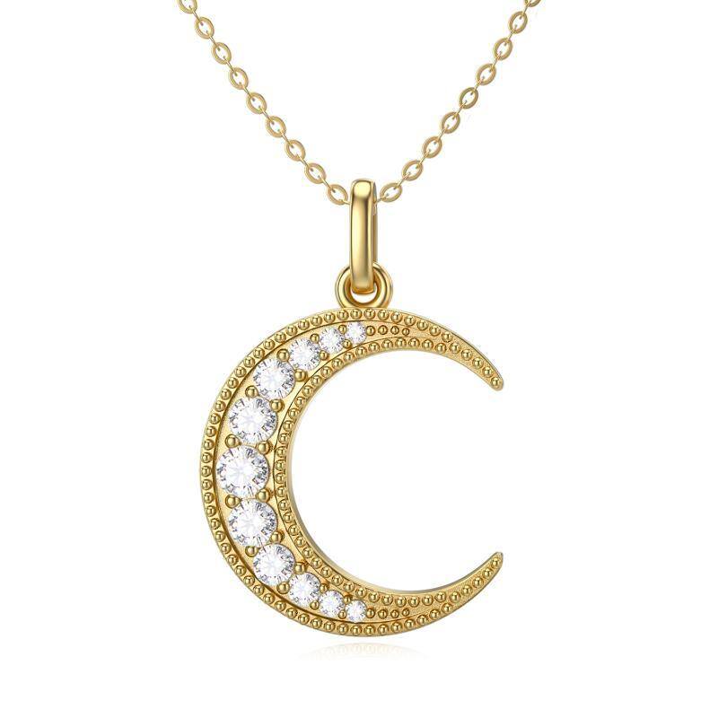 Collana con ciondolo a forma di luna con zircone rotondo in oro 14K-1