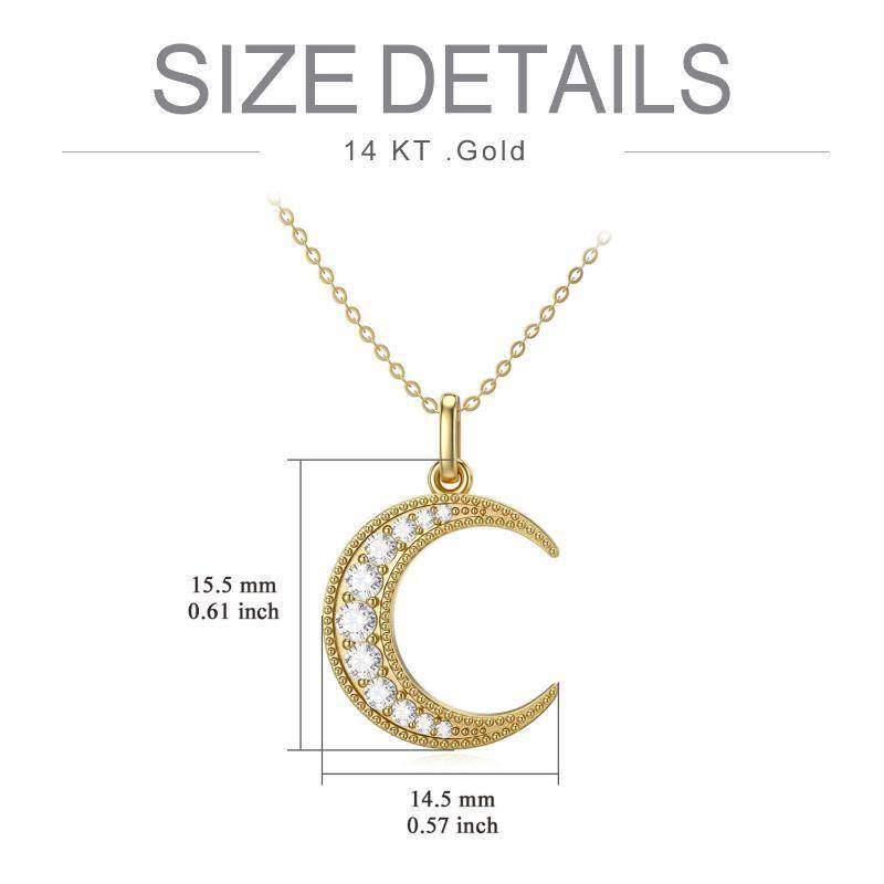 14K Gold Round Zircon Moon Pendant Necklace-5