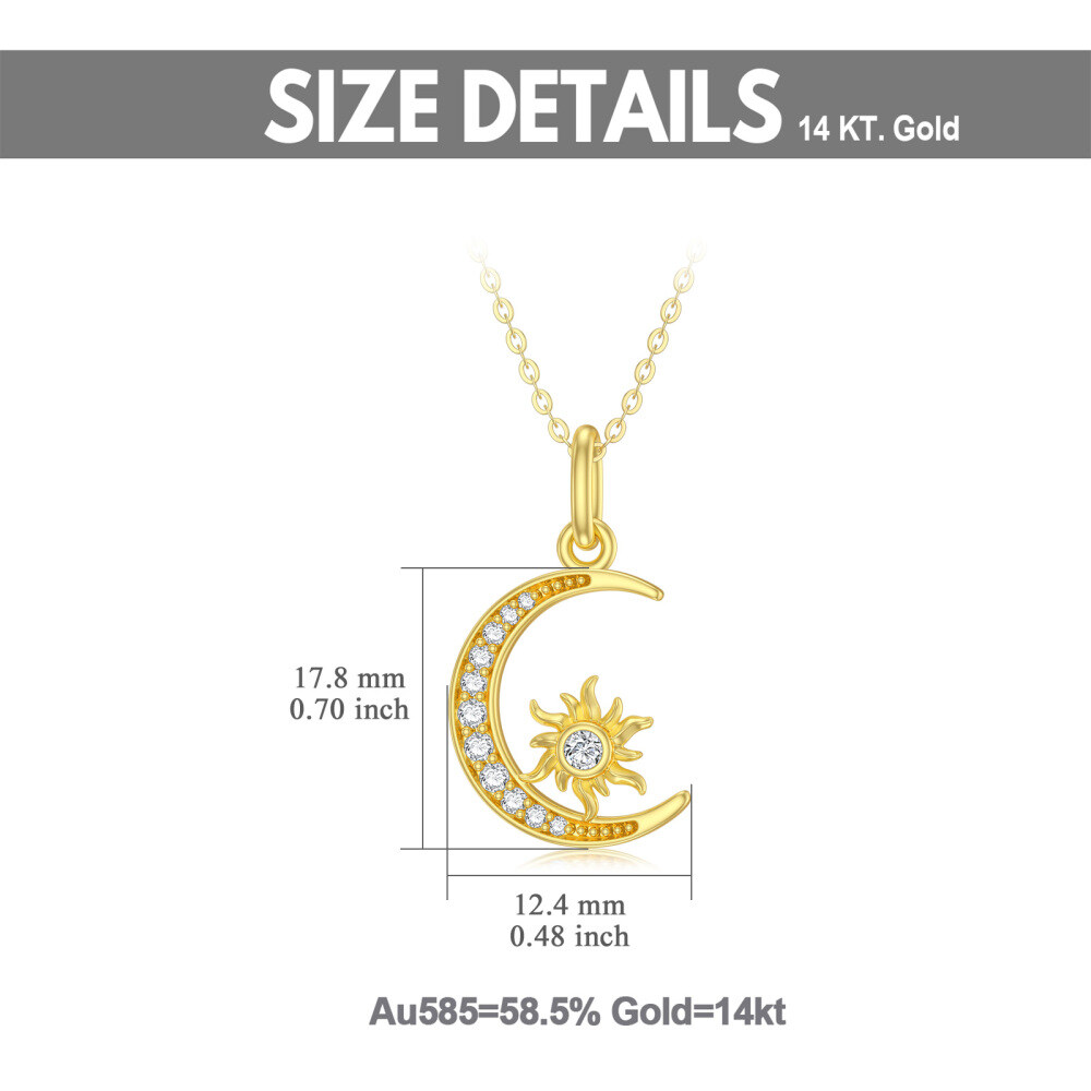 10K Gold Round Zircon Moon & Sun Pendant Necklace-5