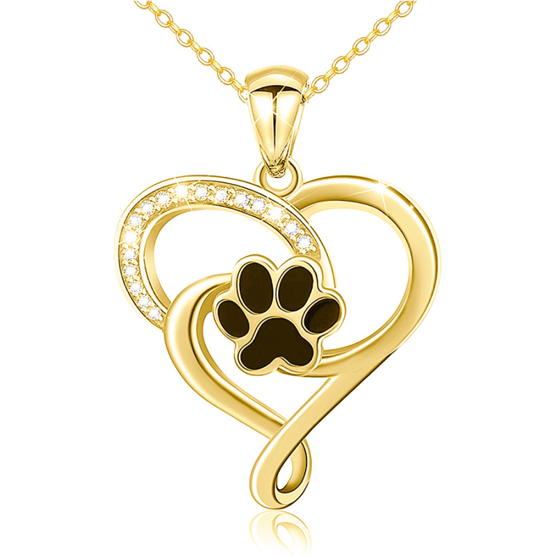 10K gouden ronde zirkoon poot & hart hanger ketting-13